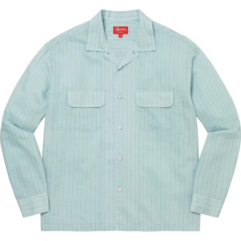 Supreme Pinstripe Linen Shirts Blue | MY373VD