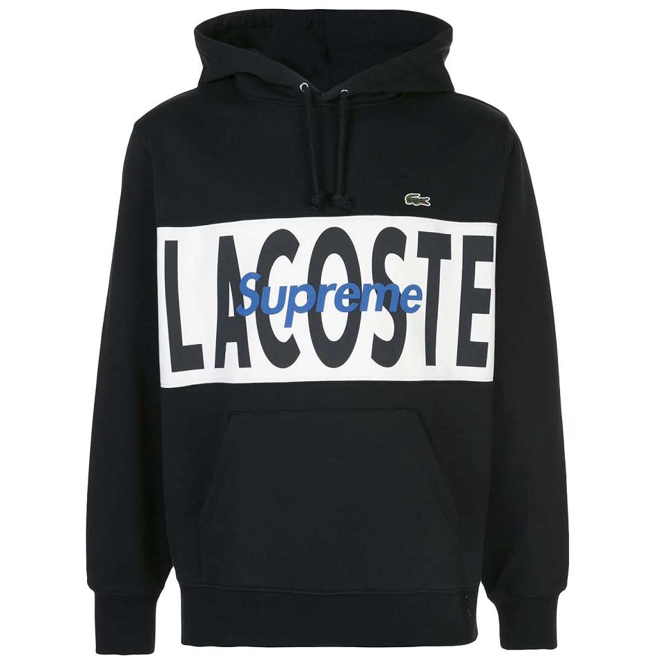 Supreme X Lacoste Logo Panel Hoodie Black | MY457EX