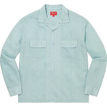 Supreme Pinstripe Linen Shirts Blue | MY373VD