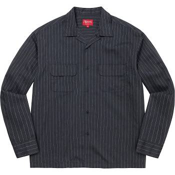 Supreme Pinstripe Linen Shirts Navy | MY372CE